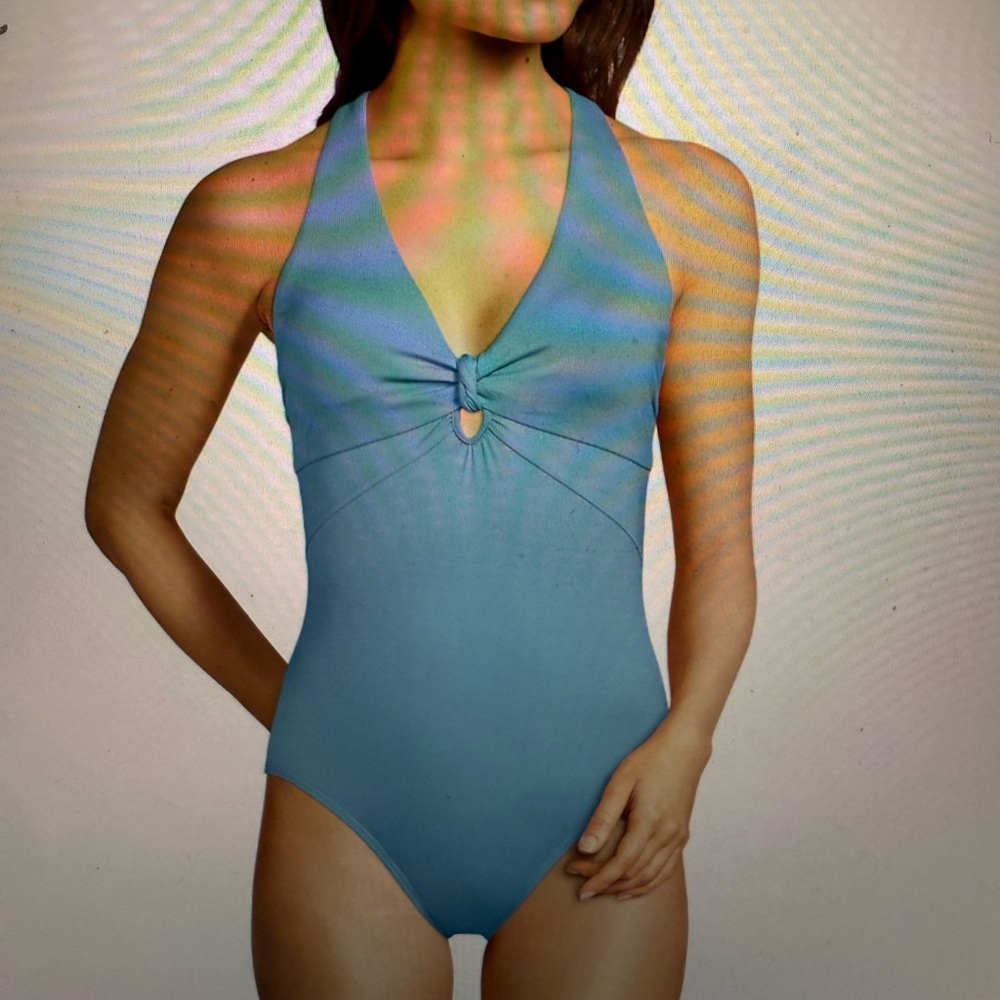 Lands End Women's Halter One-Piece Swimsuit - Blue new never worn